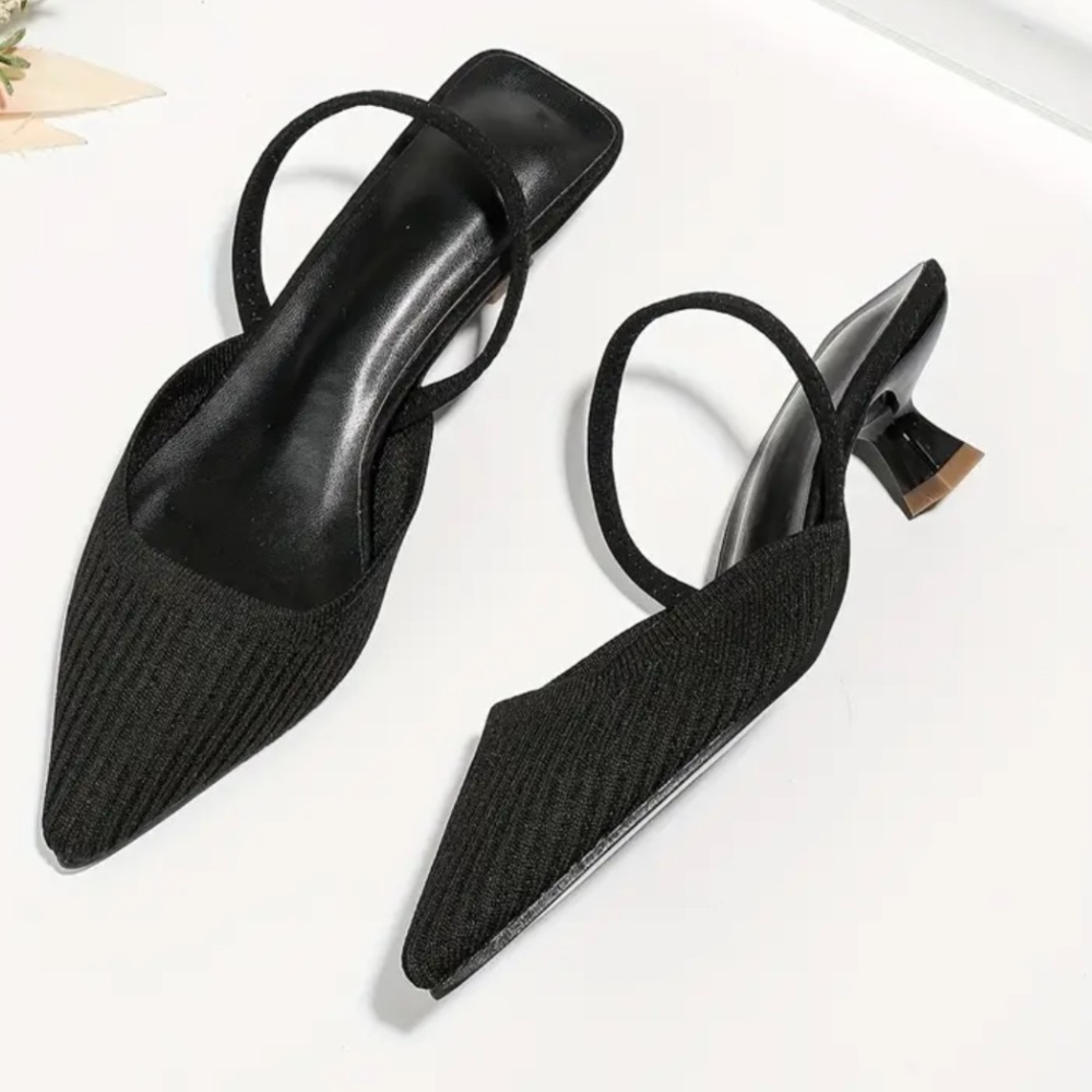 NEVER WORN Black Kitten Heel Ribbed Fabric Mule